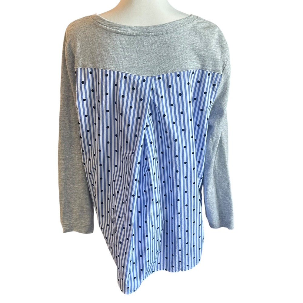 Talbots Plus Top Women's 1X Gray Knit Mixed Media Striped Polka Dot Accent - Picture 3 of 10